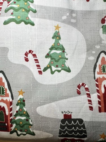 WEIHNACHTEN LEBKUCHEN DORF HÄUSER STOFF DUSCHVORHANG SCHNEEMÄNNER CANDY HAKEN - Bild 10 von 11