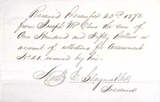 1872 Handwritten Receipt for Assessment Payment – Antique Manuscript Ephemera