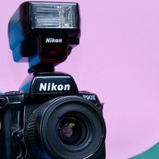 Nikon F90 35mm Film SLR Camera with Clean Back & Nikon 35-80mm AF Lens & Flash