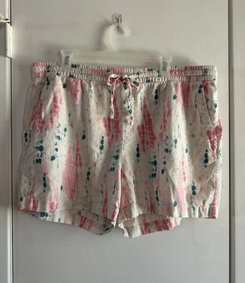 Old Navy Womens Linen Blend Shorts Drawstring Pink Tie Dye Size XL Stretch Beach