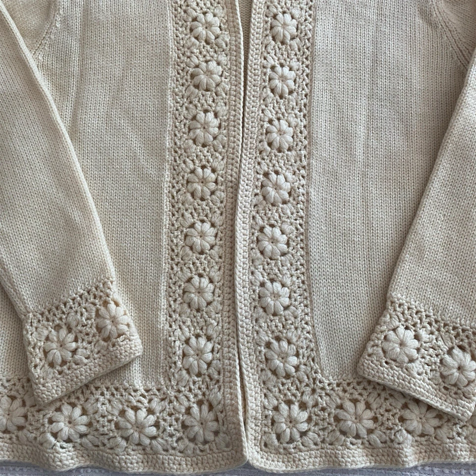 Vtg Joyce Sportswear Cardigan Sweater 100% Wool Women 34 Knit Crochet Hong Kong - Image 3 of 4