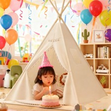 Children Indian Tent Canvas Teepee Indoor Outdoor Kids Play House Wooden Poles