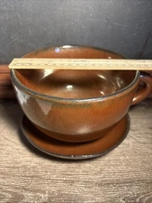 Stoneware Pottery Planter Coffee Mug Cup Drain Holes Plate Red Brown #R355 B6