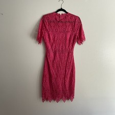 Lulus Women S Fuchsia Lace High Neck Remarkable Short Sleeve Sheath Dress