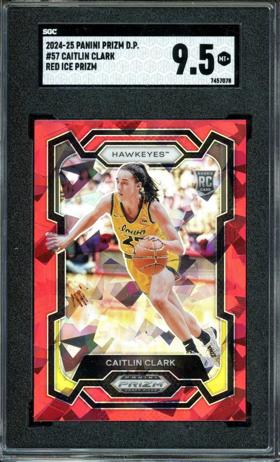 CAITLIN CLARK ~ 2024-25 Panini Prizm Draft Picks Red Ice RC #57 ~ SGC 9.5 MINT+