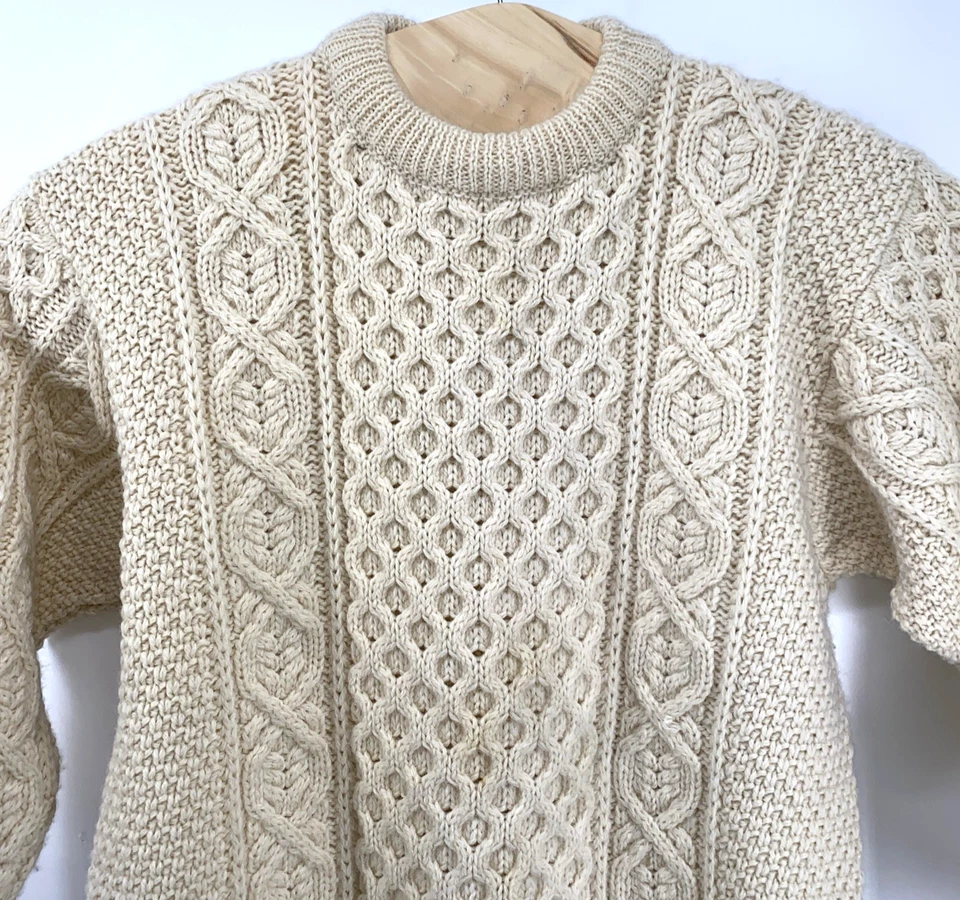 Bonner Ireland Wool Sweater Mens LARGE Cable Oarsman Fisherman Celtic Aran Cream - Image 3 of 4