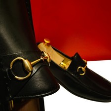 $889.00 !! GUCCI MEN'S  BLACK LEATHER HORSE BIT LOAFERS MARKED SHOES SIZE 9 D