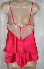 SMALL VICTORIA'S SECRET RED SILKY SATIN LACE TRIM 2 PIECE PAJAMA SET