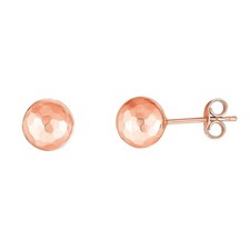 14k Rose Gold Ball Earrings with Faceted Texture 7mm