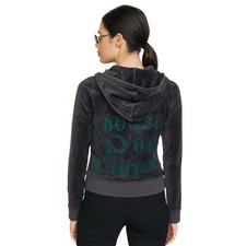 Vintage Juicy Couture Velour Hoodie Medium Grey House of Juicy Graphic Y2K