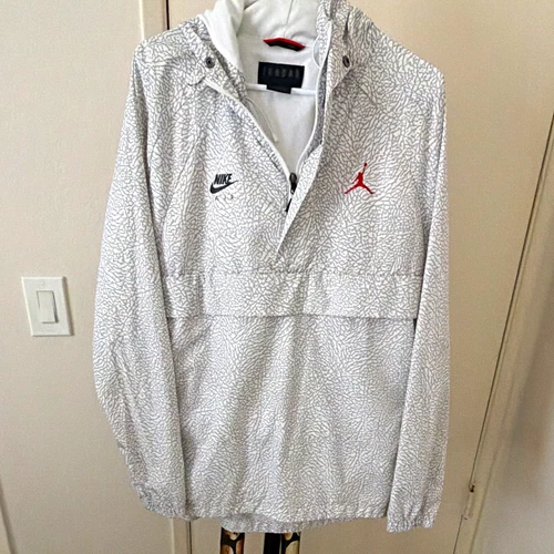 Jordan Nike Air Hooded 1/2 Zip Anorak Jacket White/Gray Geometric Men’s L - product listing photo