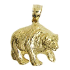 New 14k Yellow Gold Grizzly Bear Pendant