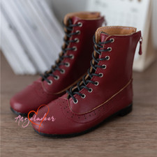 1/6 1/4 1/3 UncleSD17 BJD Soft Leather Shoes Doll Short Boots Carving Wine Red