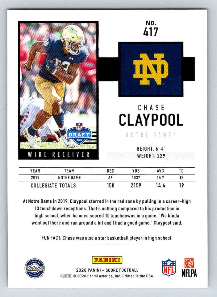 2020 Score Black #417 Chase Claypool (ref 220767) - Image 2 of 2