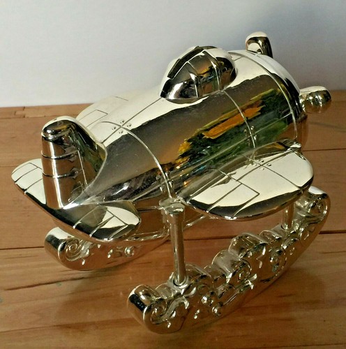 Reed & Barton Zoom Zoom Silvertone Metal Airplane Bank w/ Moving Propellers - Picture 2 of 11