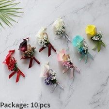 10PCS Boutonniere Brooch Flower Breastpin Callalily Groom Bridesmaid Wedding