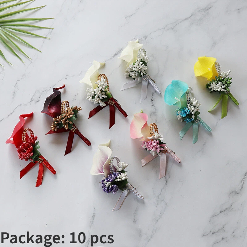 10 peças broche Boutonniere broche flor pino de peito callalily noivo conjunto de casamento dama de honra - Imagem 2 de 4
