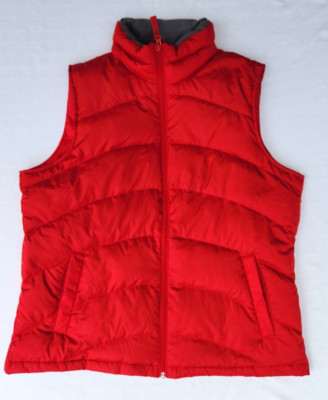 Lands' End Women's Puffer Vest Red Mock Neck Full Zip Down Filled Sz L 14-16