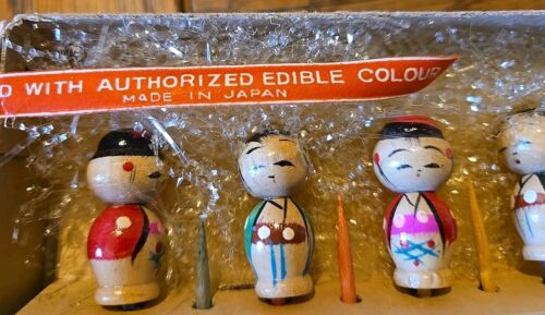 Vintage Kokeshi Wooden Birthday Candles Cocktail Picks Mid-Century Barware Japan - Picture 9 of 9