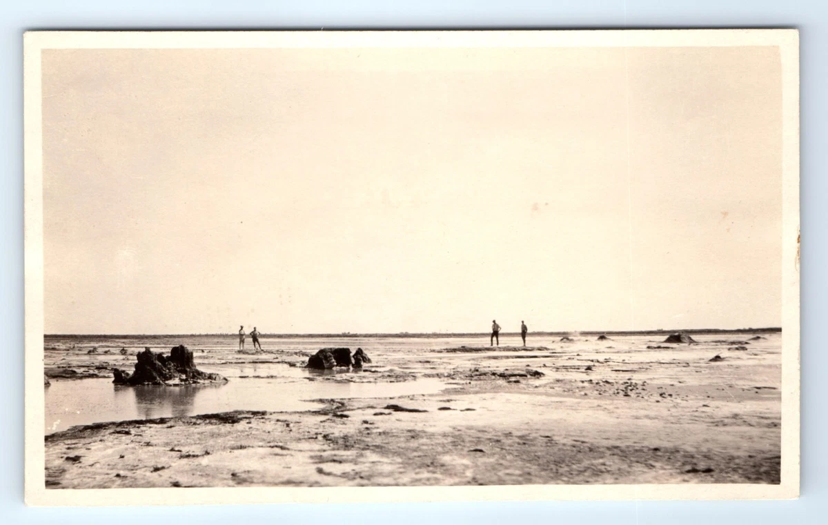 Vintage Postcard RPPC Beach Ocean At Low Tide Real Photo