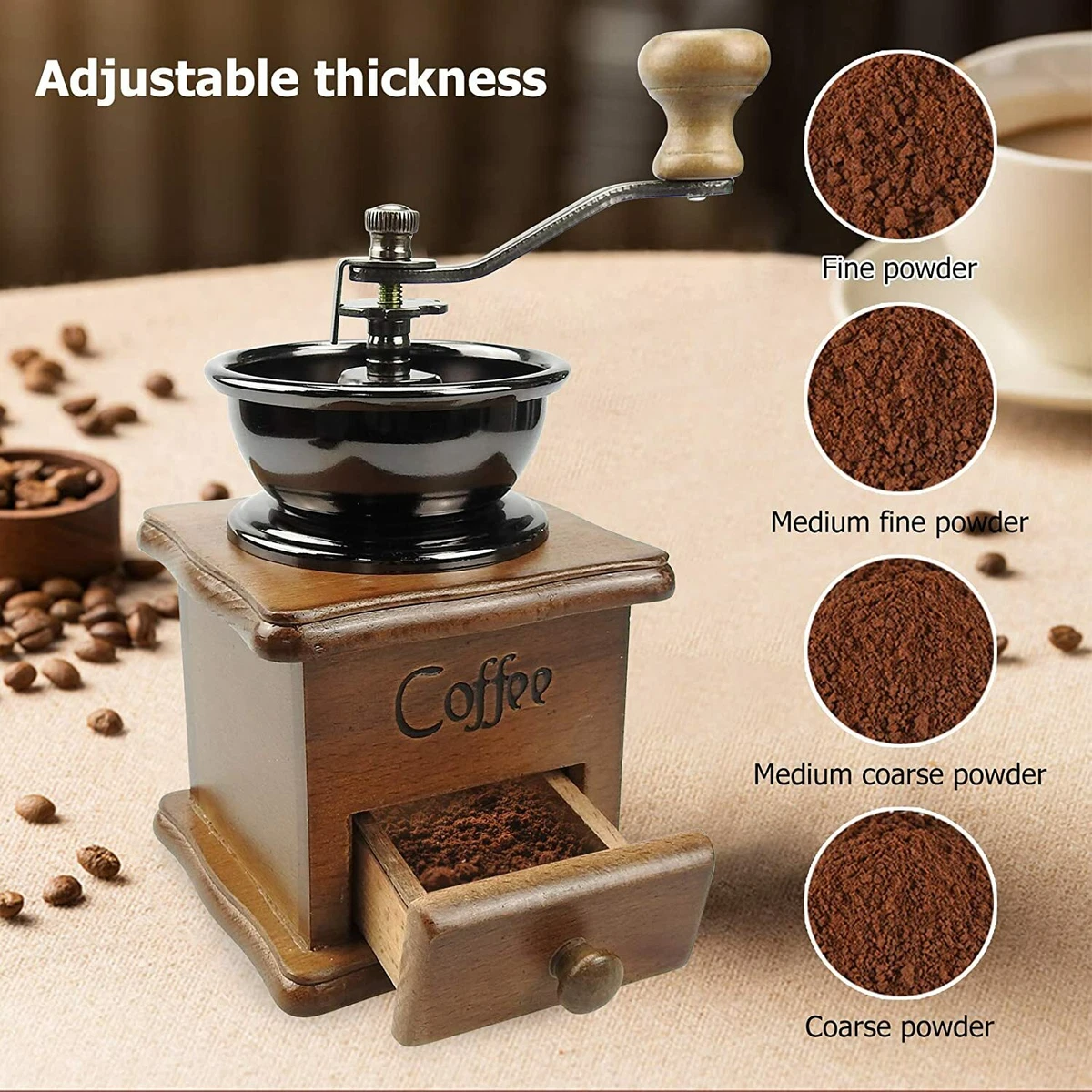 Manual Coffee Grinder Fine to Coarse - Portable Espresso Grinder