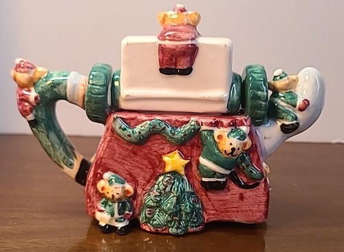 Tea-Nee Teapots Cardinal Inc 1995 Dear Santa Typewriter Bears Christmas Vintage - Picture 15 of 24