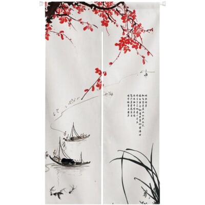 Ofat Home Chinese Solid Color White Noren Kitchen Room Door Curtain 33.5''x 59''