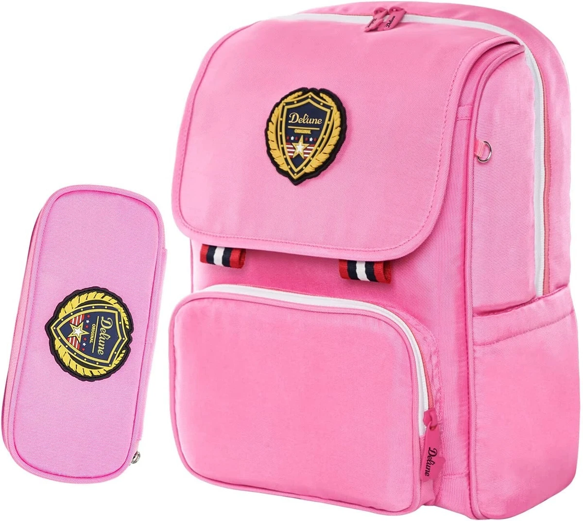 DELUNE Kids Pink 15 Inch Backpack Rucksack With Pencil Case For