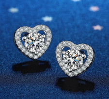 2.15 CT Simulated Diamond Stud Earring Silver Plated Heart Shape Pretty Earrings