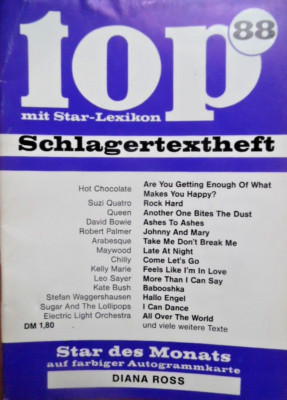 TOP SCHLAGERTEXTHEFT 88 - 1980 Autogrammkarte DIANA ROSS Oliver Onions Bravo
