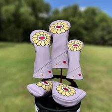 Purple Sunflower Golf Club Headcover Driver Fairway Wood Hybrid Putter Cover Set