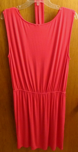 Madison Bright Pink Cutout Neckline Tie Belt Rayon Dress Women L 42" chest - Picture 4 of 6