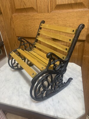 Toy Doll Rocking Chair Cast Iron and Wood 9.5” x 9.5” x 8” American ...
