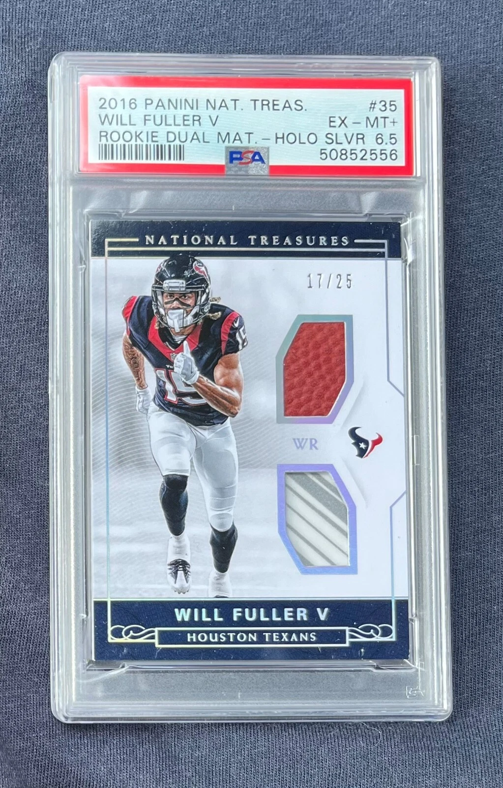 Will Fuller Panini National Treasures Rookie Dual Materials #35 Holo Silver