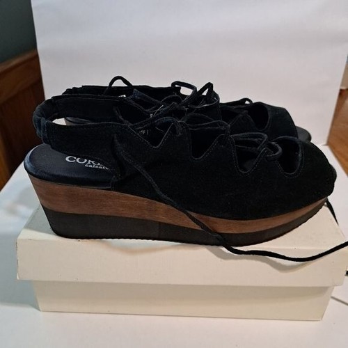 Cordani Calzature Milly Black Cord Lace Up Sling Back Platform Wedge 41 - Picture 2 of 8