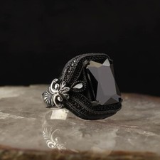 BayVog 925 Sterling Silver Black Zircon Stone Men Silver Ring, Handmade Men Ring