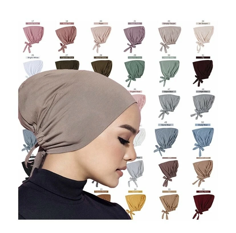 Women Jersey Tie Back Hijab Undercap Islamic underscarf Cap Op Bonnet Under  Scar