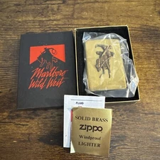 Vintage 1992 Marlboro Bucking Bronco Brass Zippo Lighter NEW CLH Initials