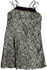 Vtg Delicates Silky Satin Cheetah Slip Dress SZ M