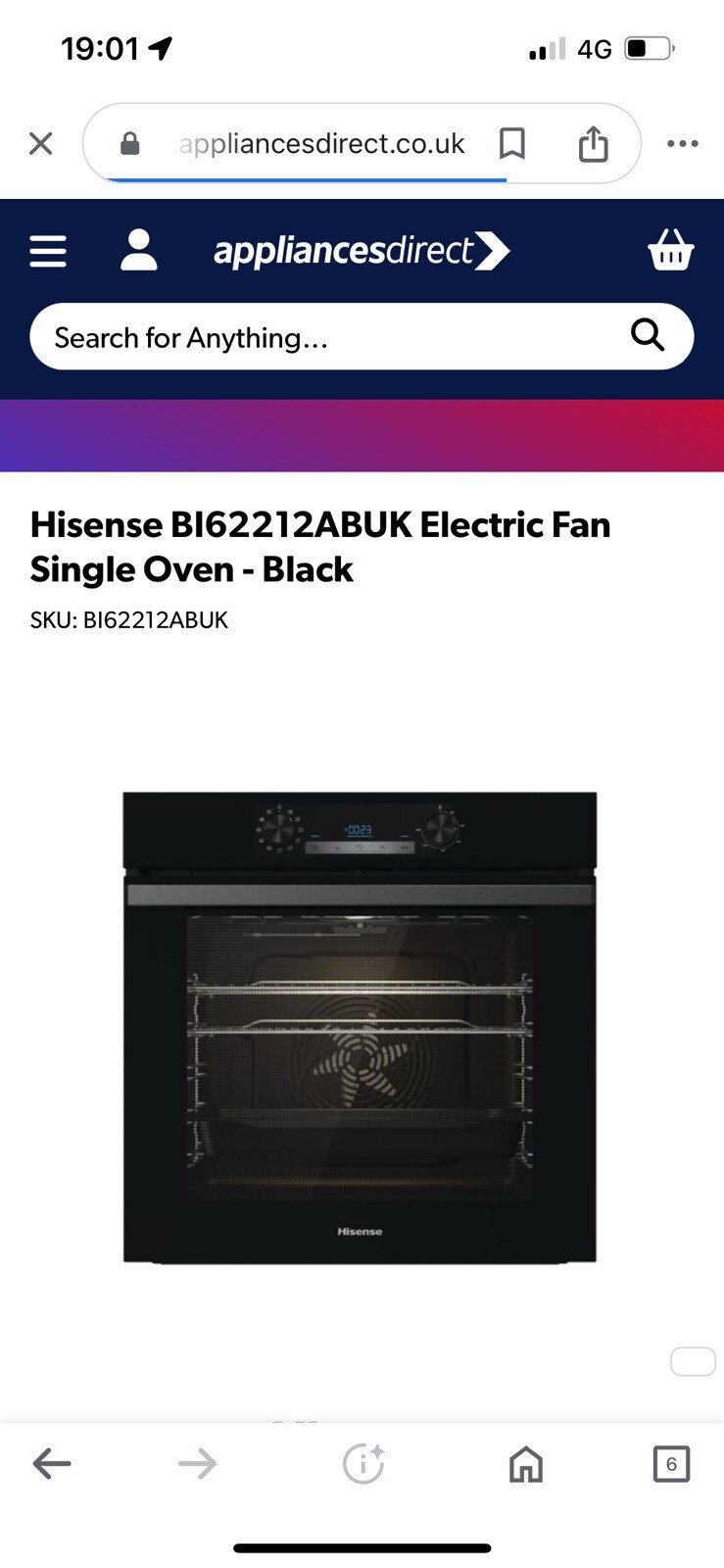 HISENSE Single Oven (graded) Black Hisense BI62212ABUK Built In