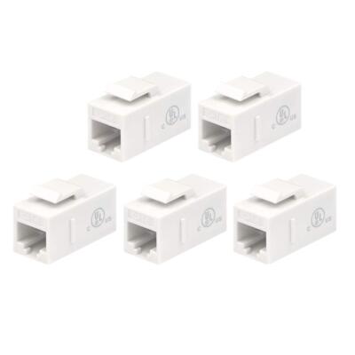 VCE UL Listed CAT6 RJ45 Keystone Jack Inline Coupler 5-Pack, Female to White 
