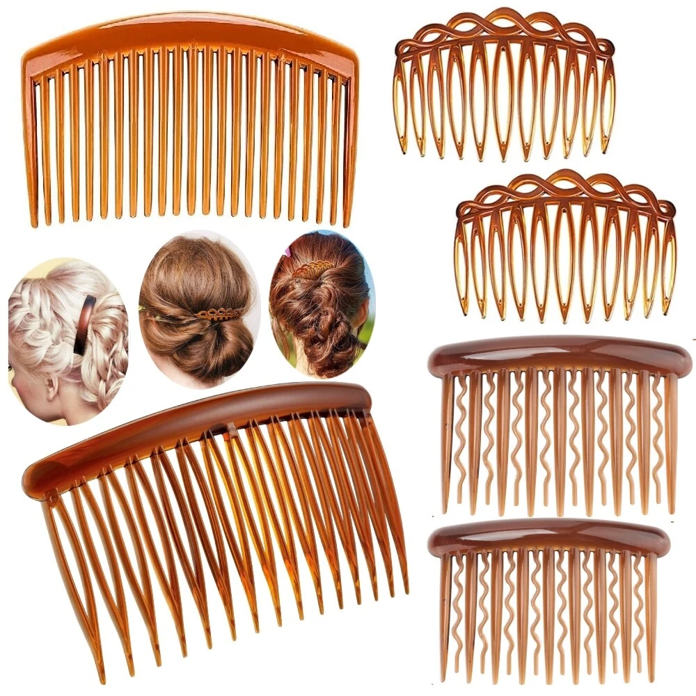 2 PCS Tort Brown Wide Tooth Side Hair Combs Slides Clips Hair