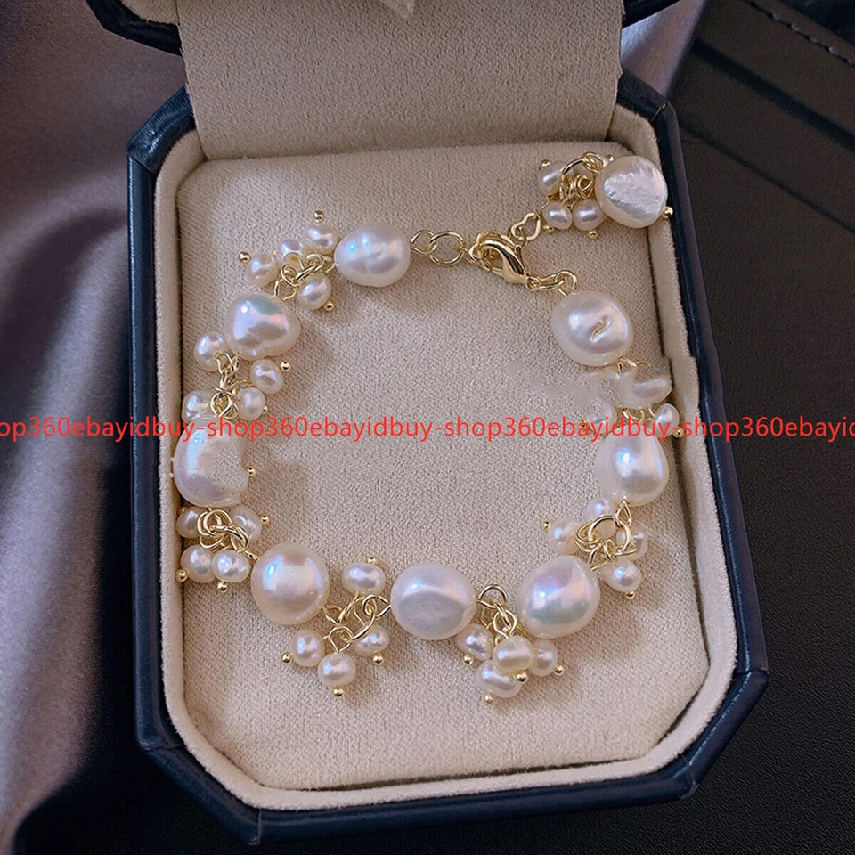 Genuine Natural 7-11mm White Freshwater Baroque Pearl Beads Bracelet 7.5'' - Image 3 of 4