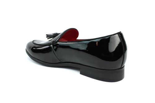 Patente Negro Para Hombre Sin Cordones Cuero Real Mocasín Borla Zapatos AzarMan - Imagen 2 de 6