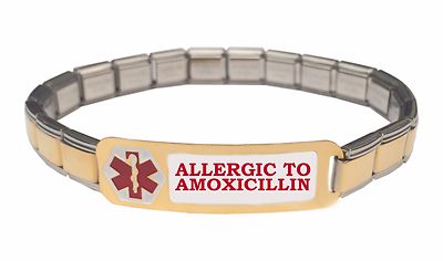 Allergic To Amoxicillin 9mm Italian Charm Medical Alert Starter Bracelet 