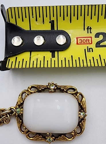 Collana orecchini vetro latte vintage di qualità set sposato strass AB tono oro - Foto 8 di 19