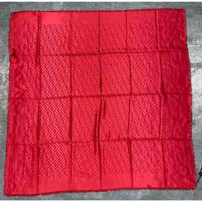 Fendi Red FF Zucca Monogram Logo Jacquard Silk Wool Fringe Hem