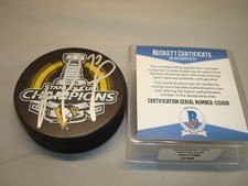Matt Murray Signed Penguins 2016 Stanley Cup Champs Hockey Puck Beckett COA 1D