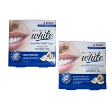 2 Packs Ultimate White Whitening Dental Strips Infused W/Coconut Oil 12 Strip