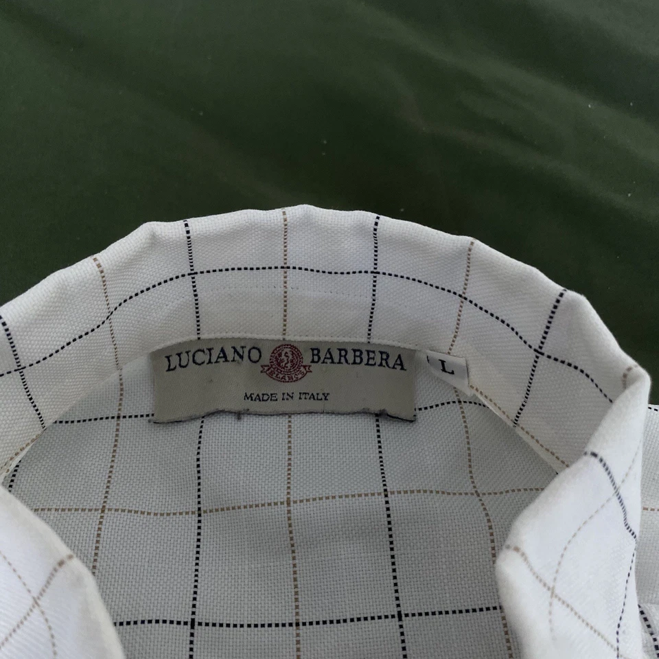 Luciano Barbera Dress Shirt Men’s L Made In Italy White Windowpane Button Down - Image 2 of 4